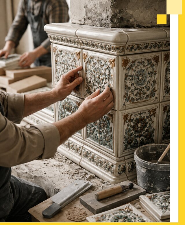 Изразцовые камины под ключ в Омске: проект и монтаж