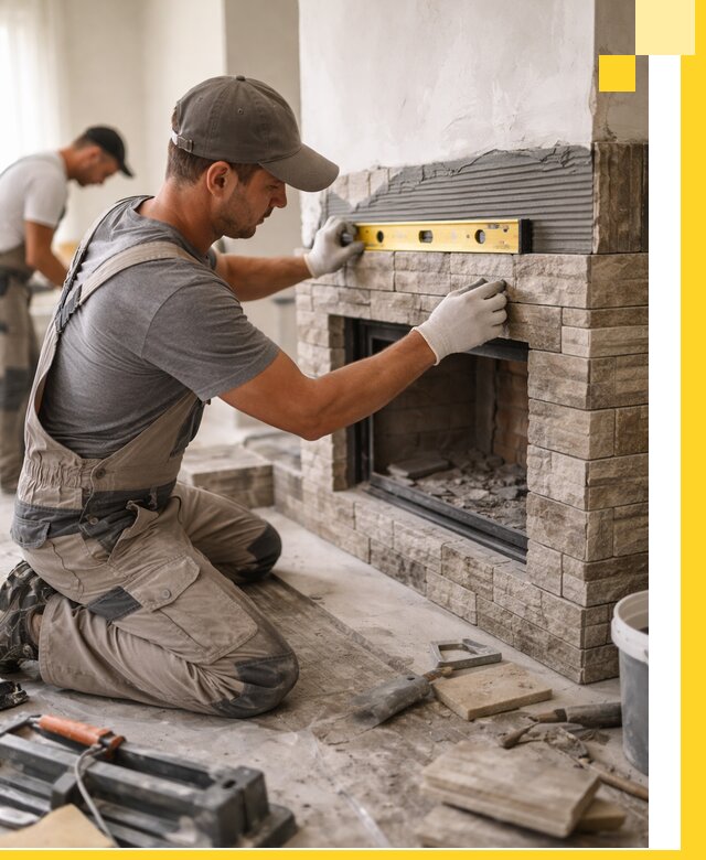 Облицовка каминов в Омске, монтаж и отделка натуральным камнем