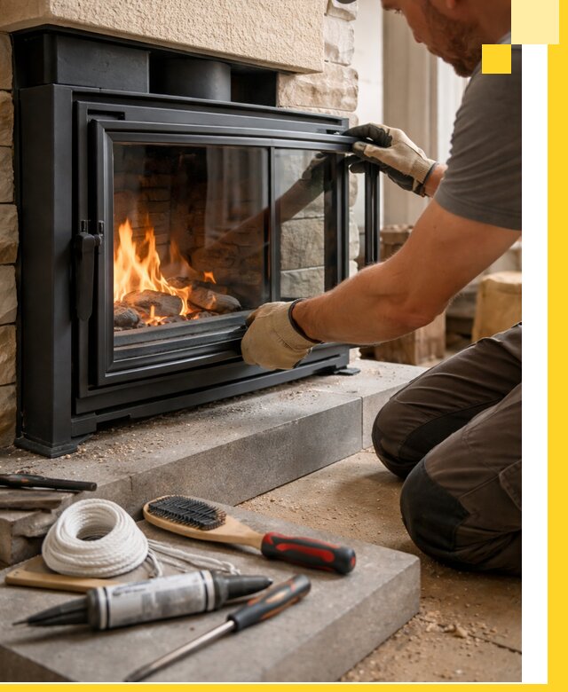 Производство, монтаж и доставка каминов со стеклом в Омске