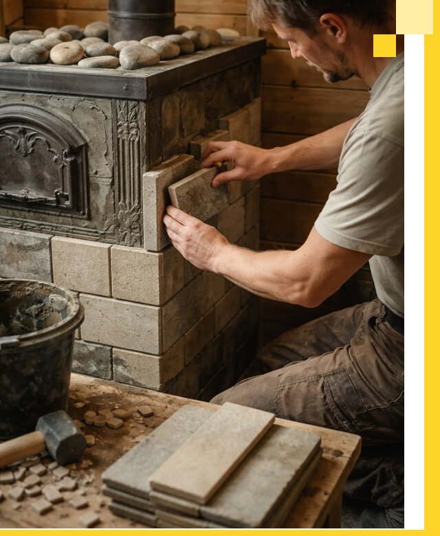 Облицовка банных печей в Омске профессиональная отделка