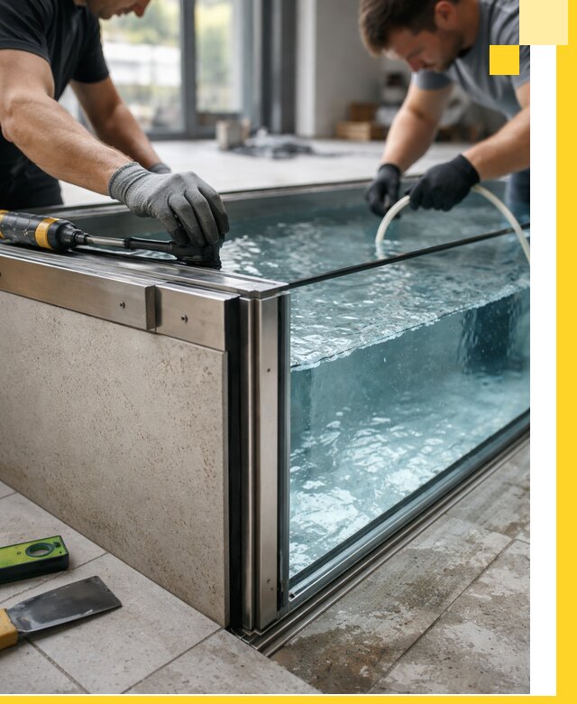 Проектирование и монтаж стеклянных бассейнов в Омске