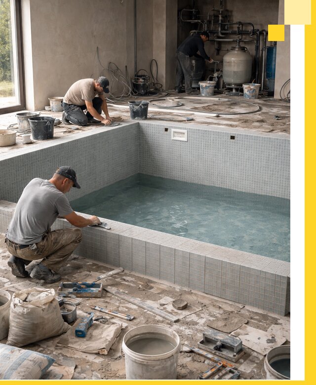 Строительство и монтаж бассейнов в помещении в Омске