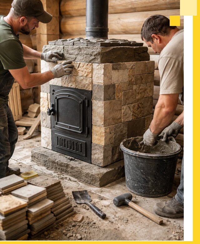 Облицовка банной печи под ключ в Омске: камень и плитка