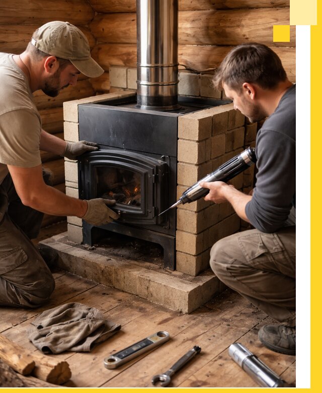 Монтаж и установка печи в бане под ключ с гарантией в Омске