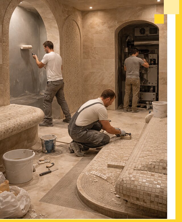 Строительство бани с хамамом и бассейном под ключ в Омске