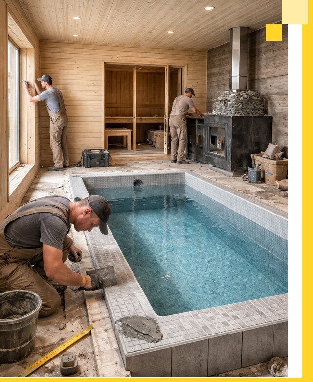 Проект бани с бассейном и сауной в Омске под ключ