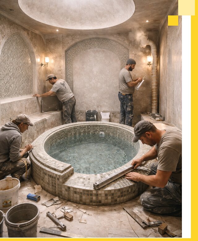 Профессиональное строительство хамама с бассейном в Омске под ключ